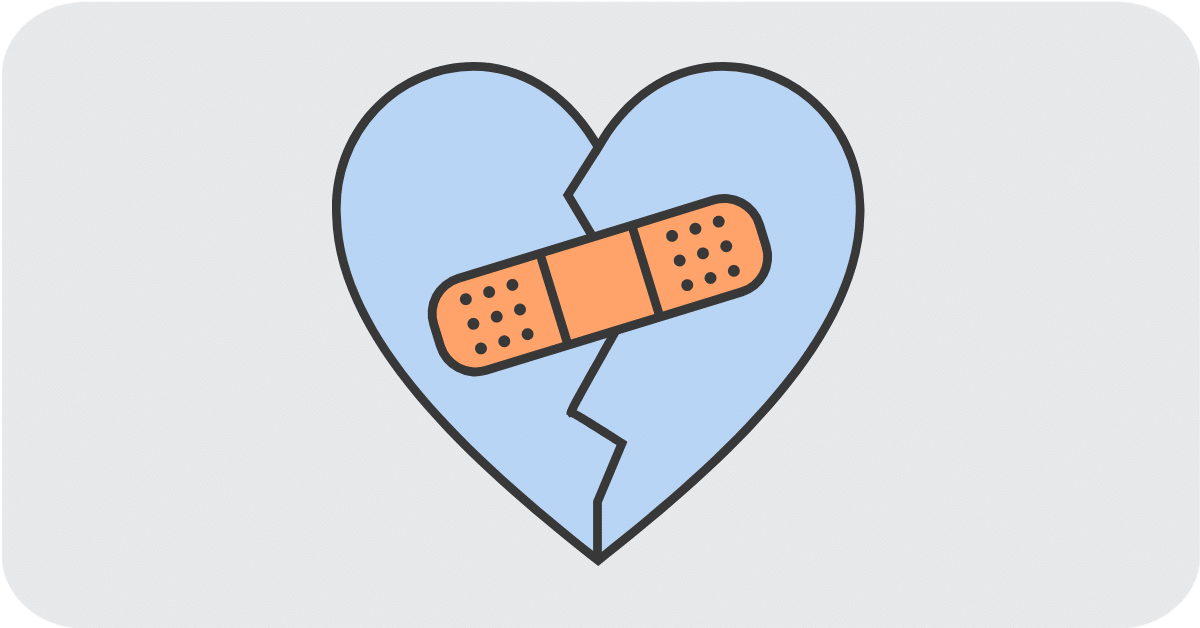 illustration of cracked heart being held together by bandage