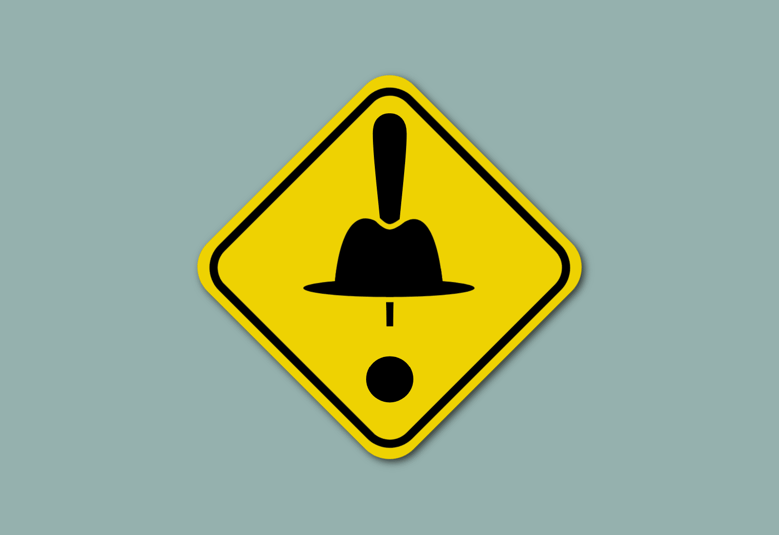 graphic of warning road sign with silhouette of black hat