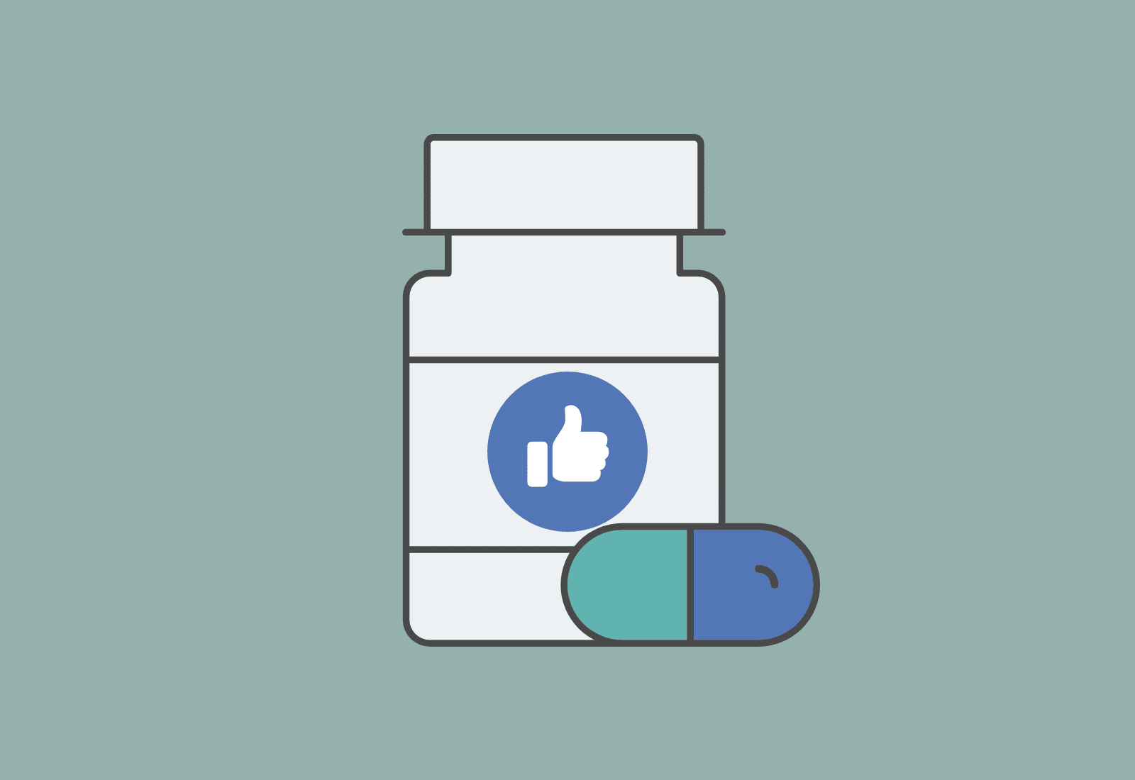 graphic of rx bottle with facebook thumbs up on the label