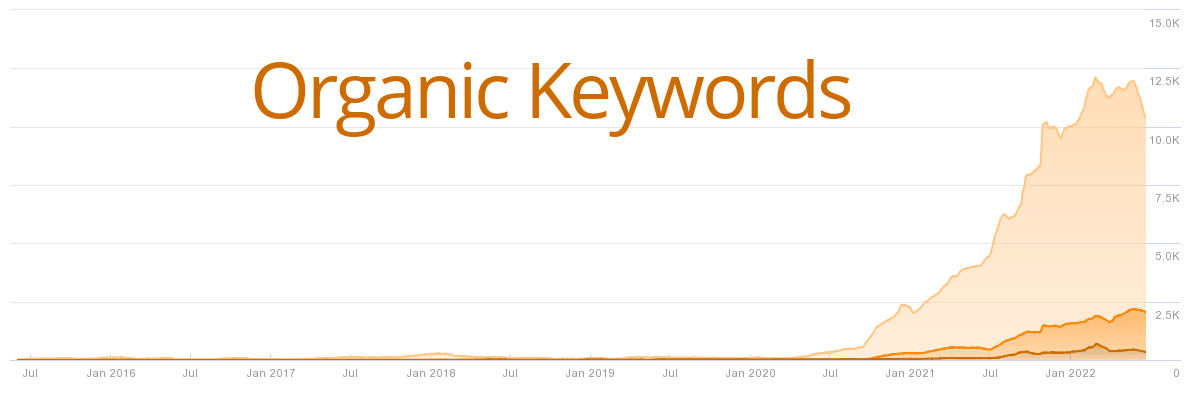 chart showing a massive jump in the number of organic keywords that our chiropractor client's website had after hiring Clarity Creative Group