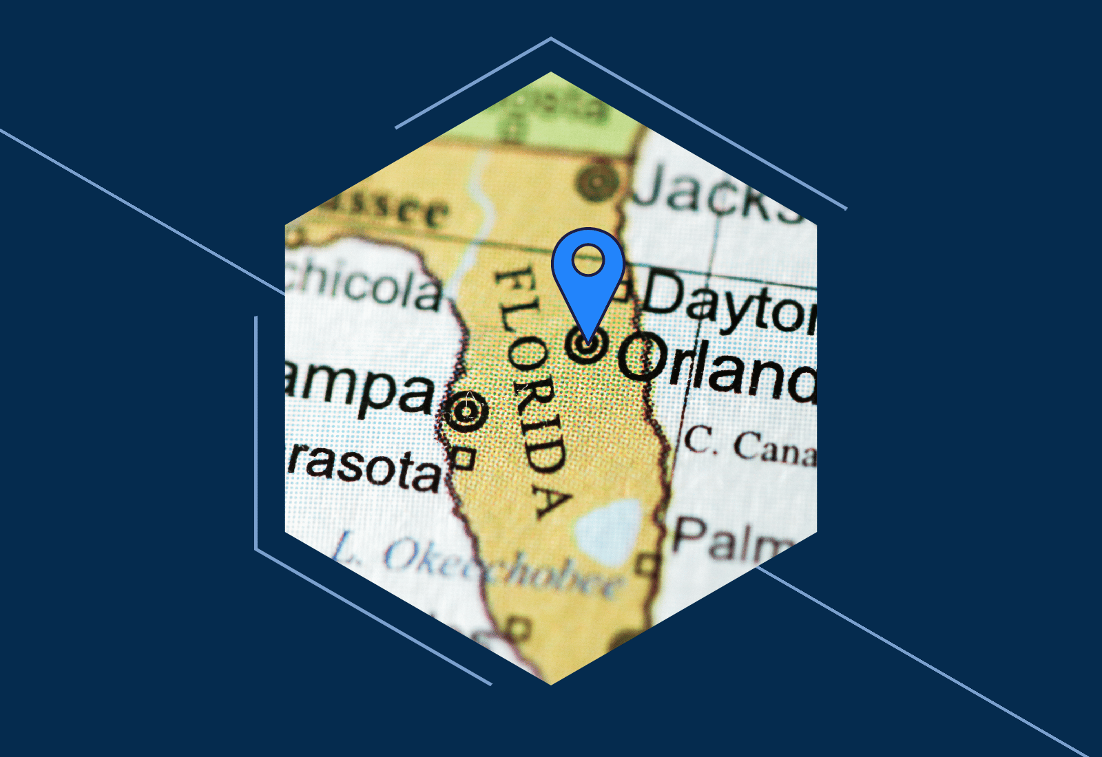 map of Florida with location tag on Orlando