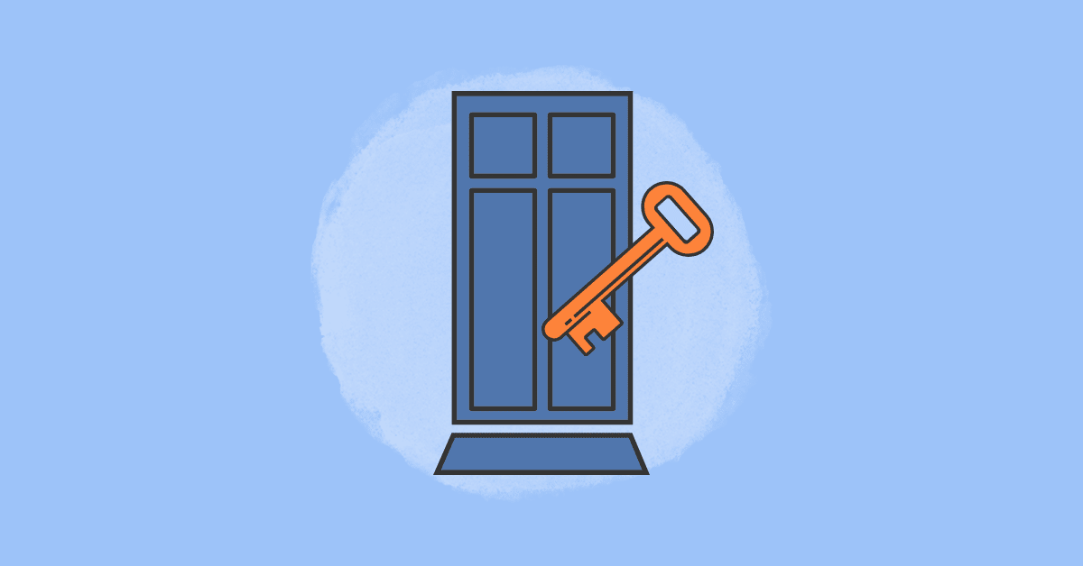 blue door with orange key