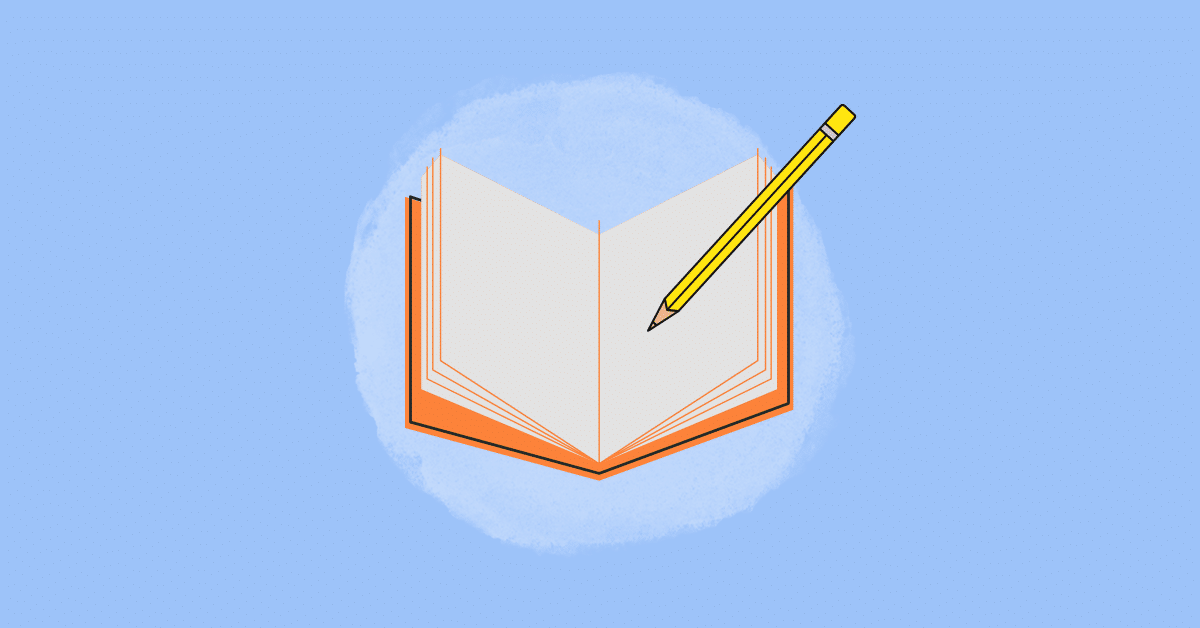 pencil hovering over blank book