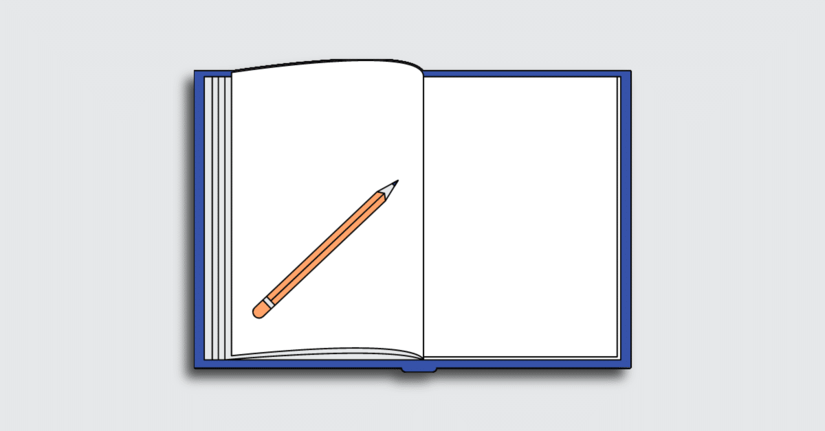 graphic of open book with pencil lying on pages