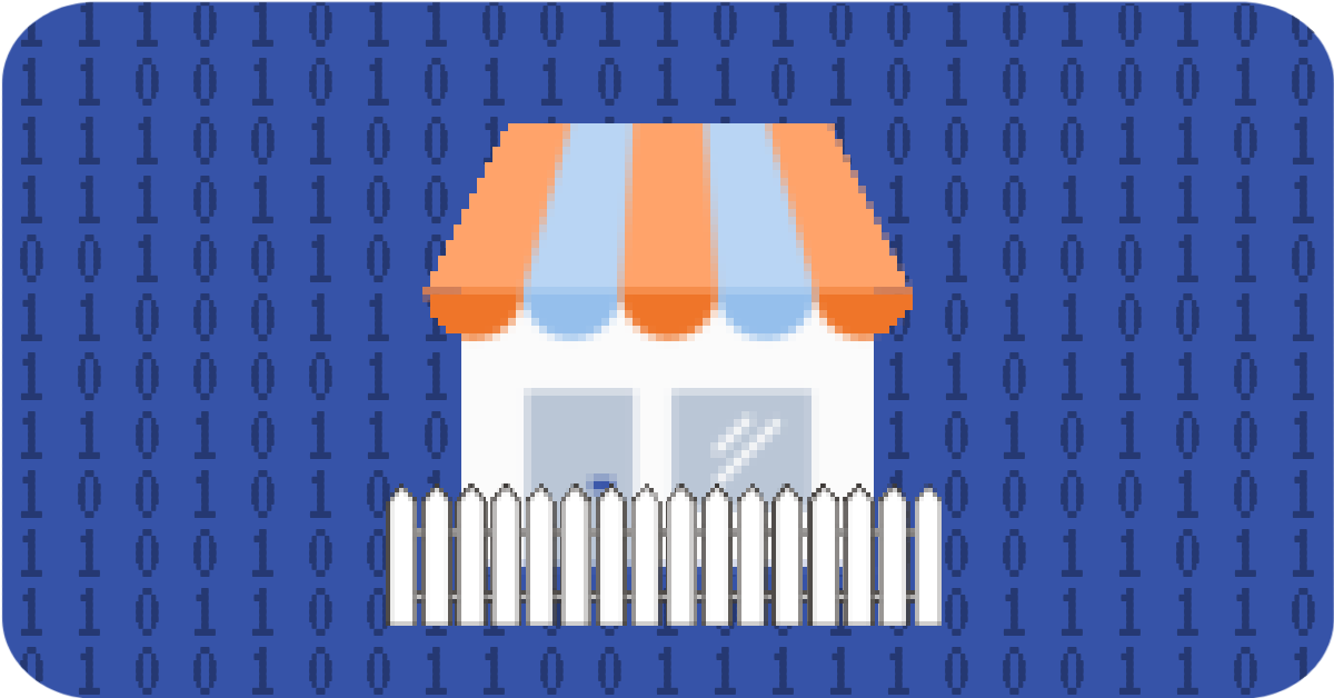 illustration of pixelated storefront with white picket fence