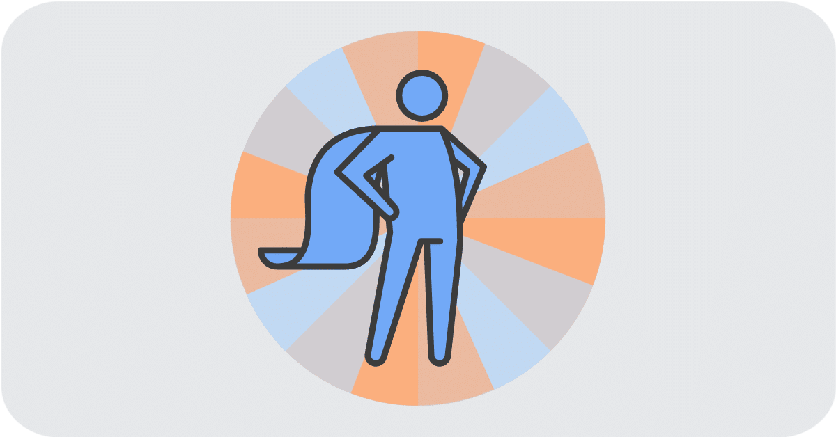 graphic of figure wearing a superhero cape with hands on hips