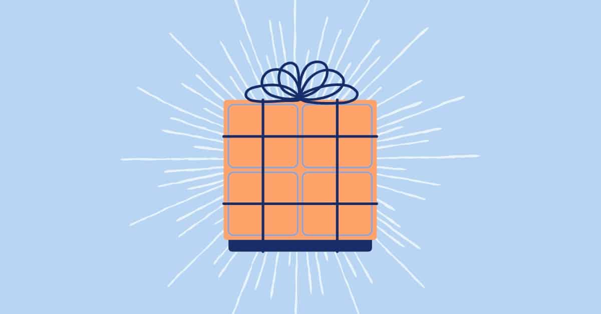 illustration of wrapped present with white starburst behind it