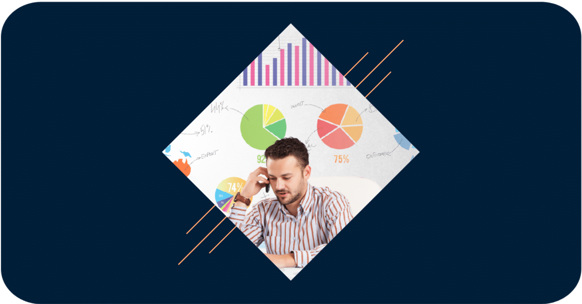 man thinking with charts and graphs in background